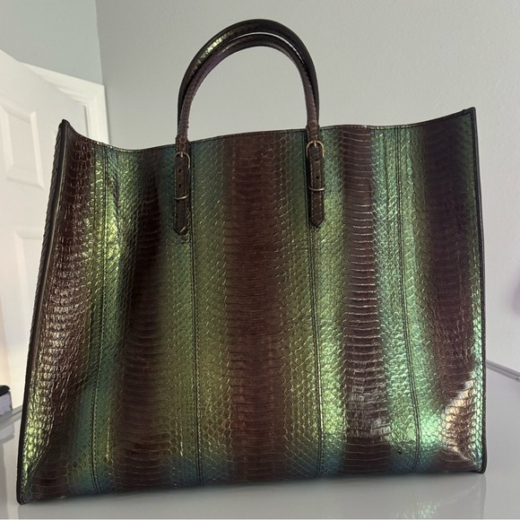 Balenciaga Iridescent Green and Purple Snake Skin Tote - Picture 7 of 11